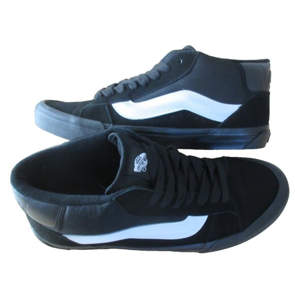 Vans Men's Knu Skool Black Black White Mid Suede Nylon Skate Shoes size 12 NIB - Picture 1 of 5